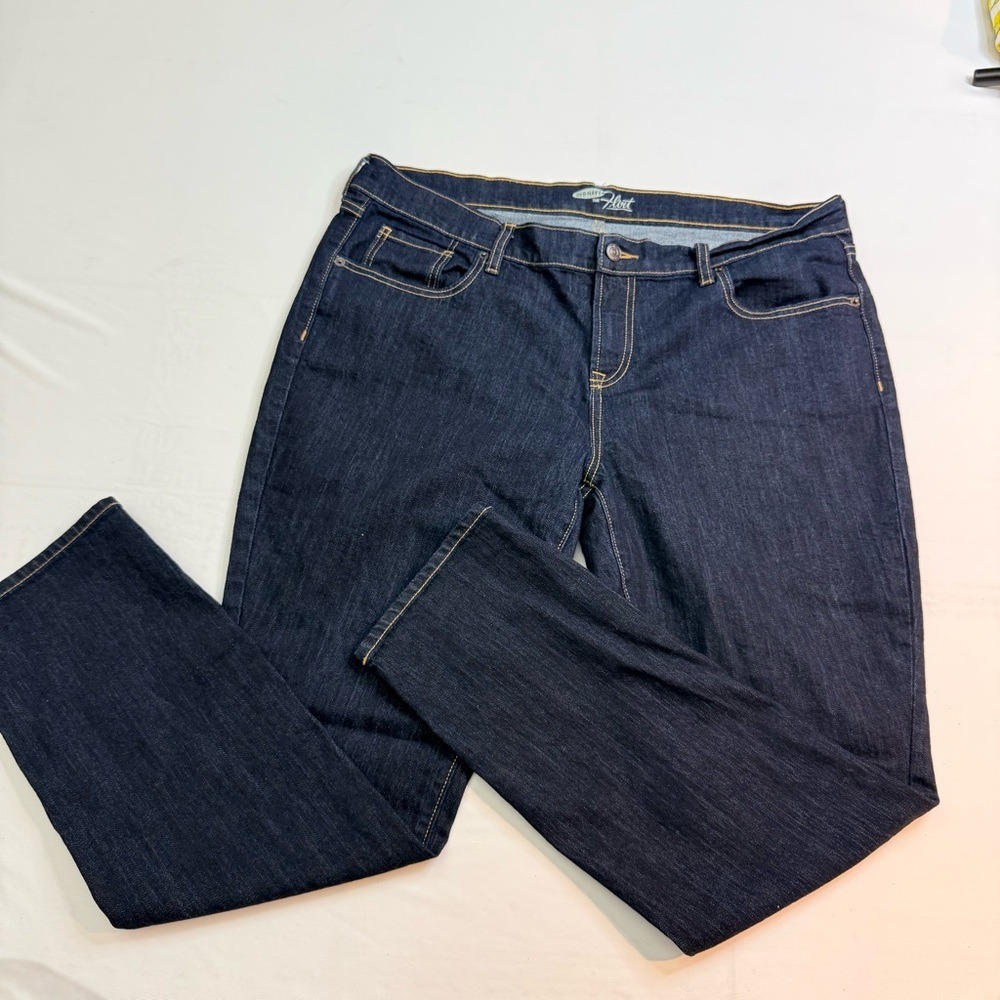 Old Navy The Flirt Dark Wash Straight Leg Jeans Womens 16 Regular Blue Stretch